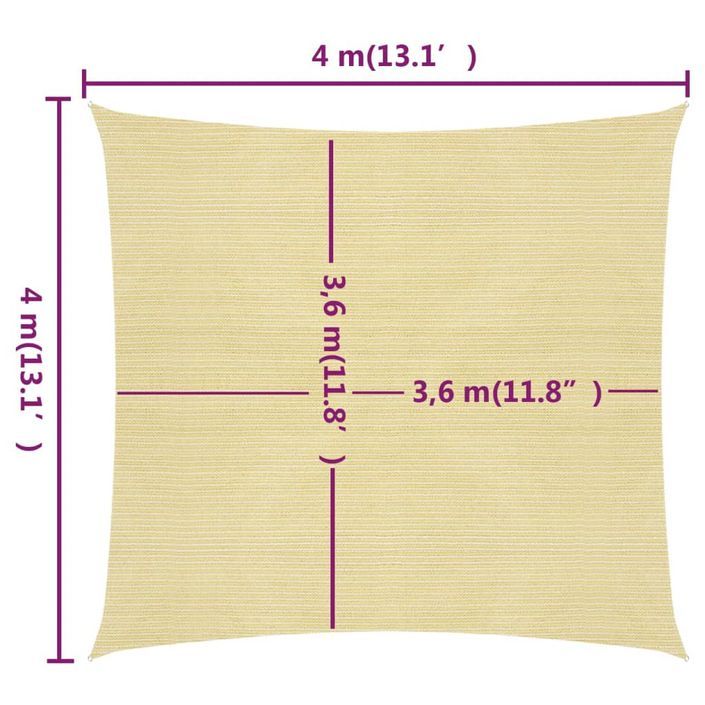 Voile d'ombrage 160 g/m² Beige 4x4 m PEHD - Photo n°6