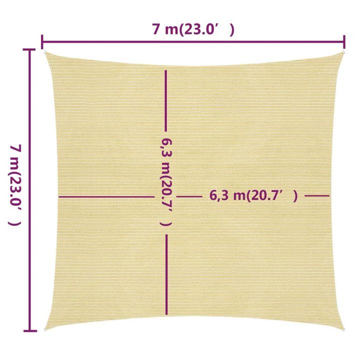 Voile d'ombrage 160 g/m² Beige 7x7 m PEHD - Photo n°6
