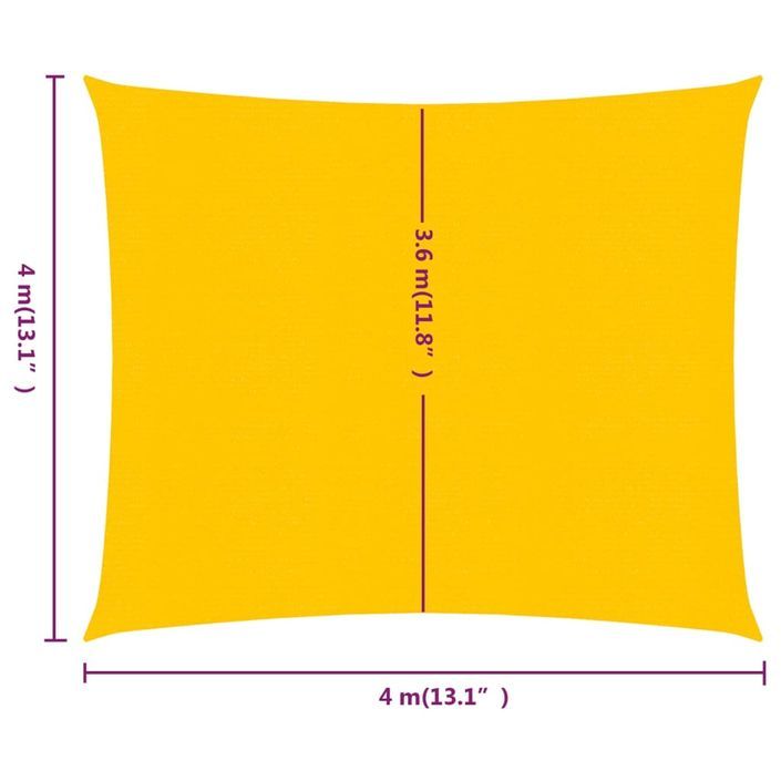 Voile d'ombrage 160 g/m² carré jaune 4x4 m PEHD - Photo n°6