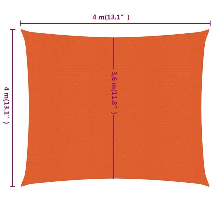 Voile d'ombrage 160 g/m² carré orange 4x4 m PEHD - Photo n°6