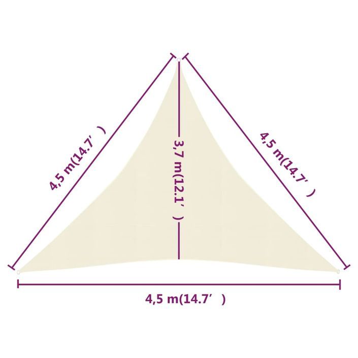 Voile d'ombrage 160 g/m² Crème 4,5x4,5x4,5 m PEHD - Photo n°6