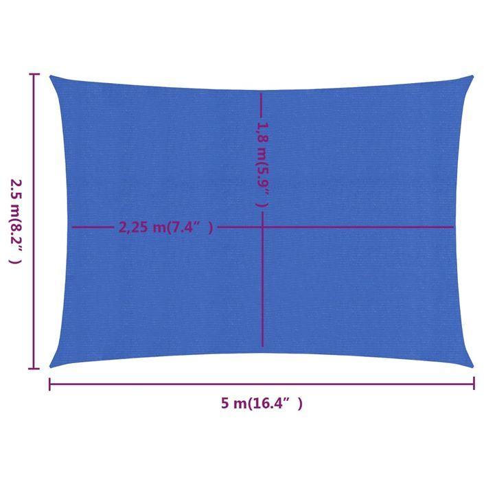 Voile d'ombrage 160 g/m² rectangulaire bleu 2,5x5 m PEHD - Photo n°6