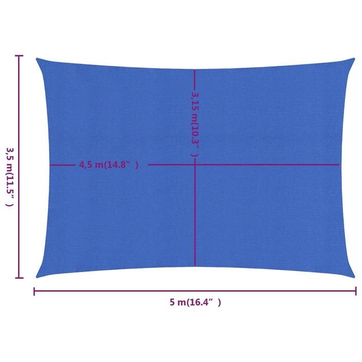 Voile d'ombrage 160 g/m² rectangulaire bleu 3,5x5 m PEHD - Photo n°6