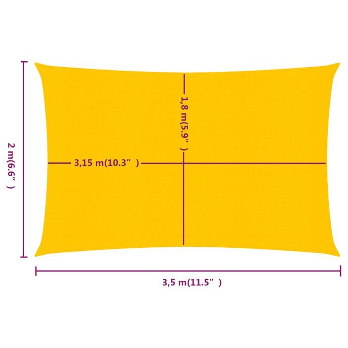 Voile d'ombrage 160 g/m² rectangulaire jaune 2x3,5 m PEHD - Photo n°6