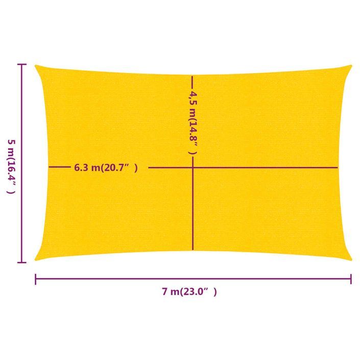 Voile d'ombrage 160 g/m² rectangulaire jaune 5x7 m PEHD - Photo n°6