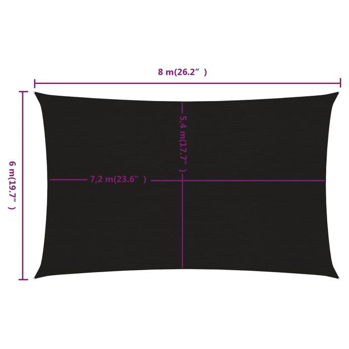 Voile d'ombrage 160 g/m² rectangulaire noir 6x8 m PEHD - Photo n°6