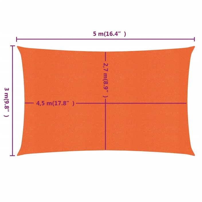 Voile d'ombrage 160 g/m² rectangulaire orange 3x5 m PEHD - Photo n°6