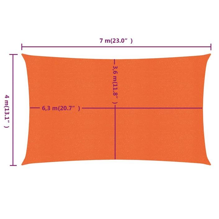 Voile d'ombrage 160 g/m² rectangulaire orange 4x7 m PEHD - Photo n°6