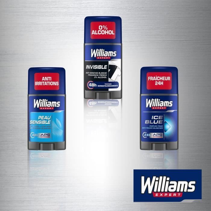 WILLIAMS Lot de 6 Déodorants Homme Stick Peaux Sensibles Anti Traces blanches - 75ml - Photo n°4
