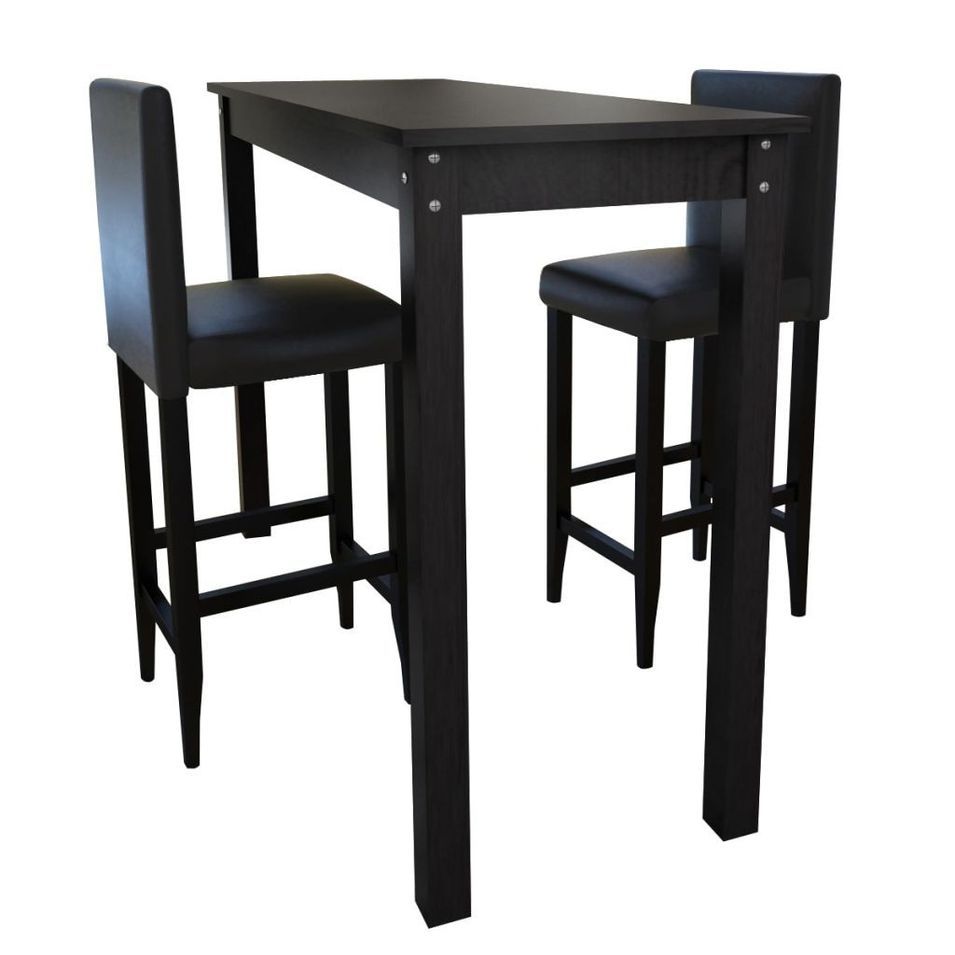 1 table de bar et 2 tabourets noir Kaz - Photo n°1