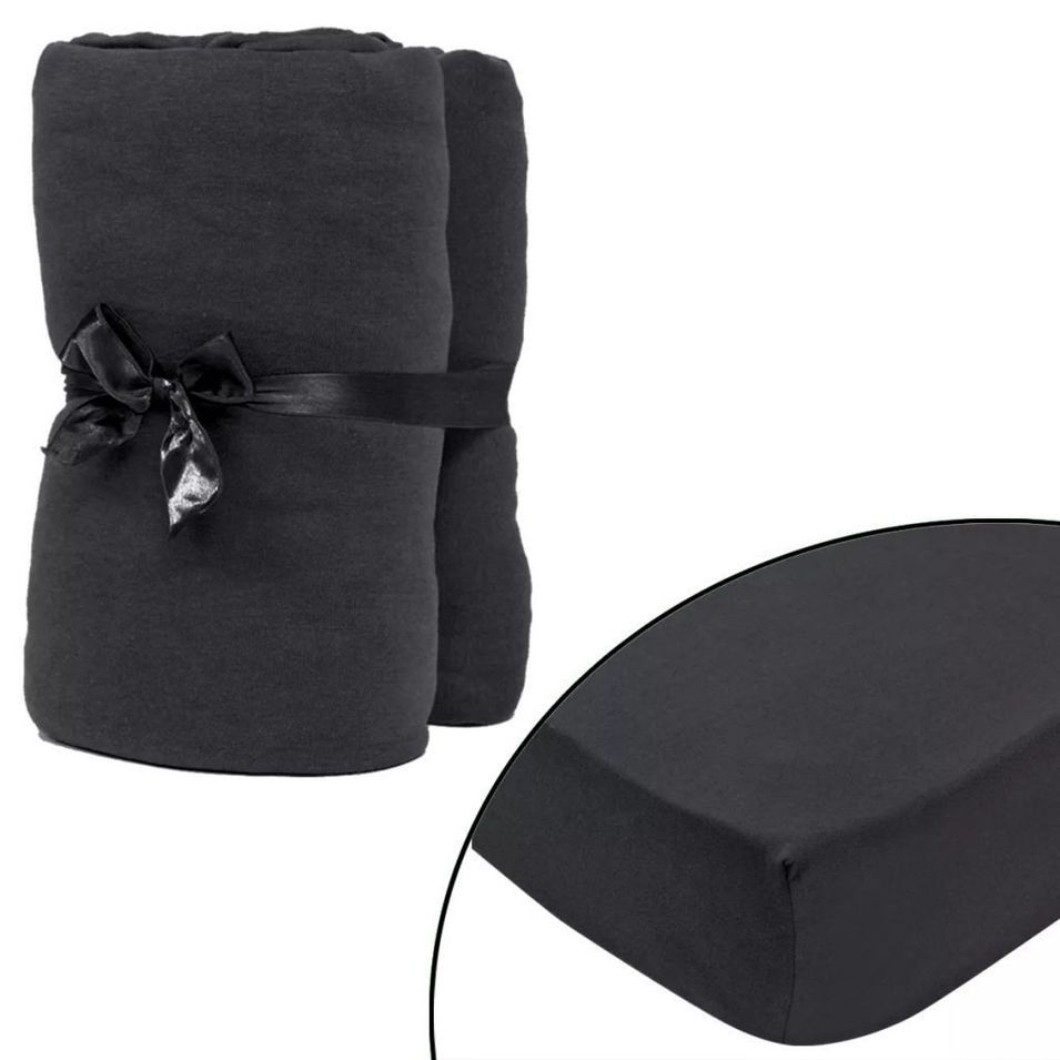 2 draps-housses anthracite en jersey de coton 140 x 200 - 160 x 200 cm - Photo n°1
