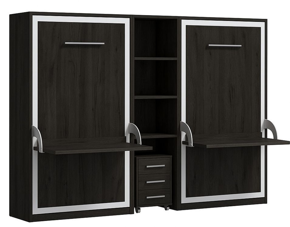 2 lits escamotables 140x190 avec bureau et étagère centrale Studante - Photo n°1