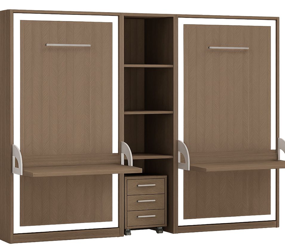 2 lits escamotables 140x190 avec bureau et étagère centrale Studante - Photo n°1