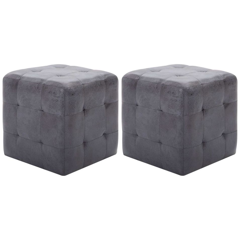 2 Poufs Gris 30 x 30 x 30 cm Similicuir daim - Photo n°1