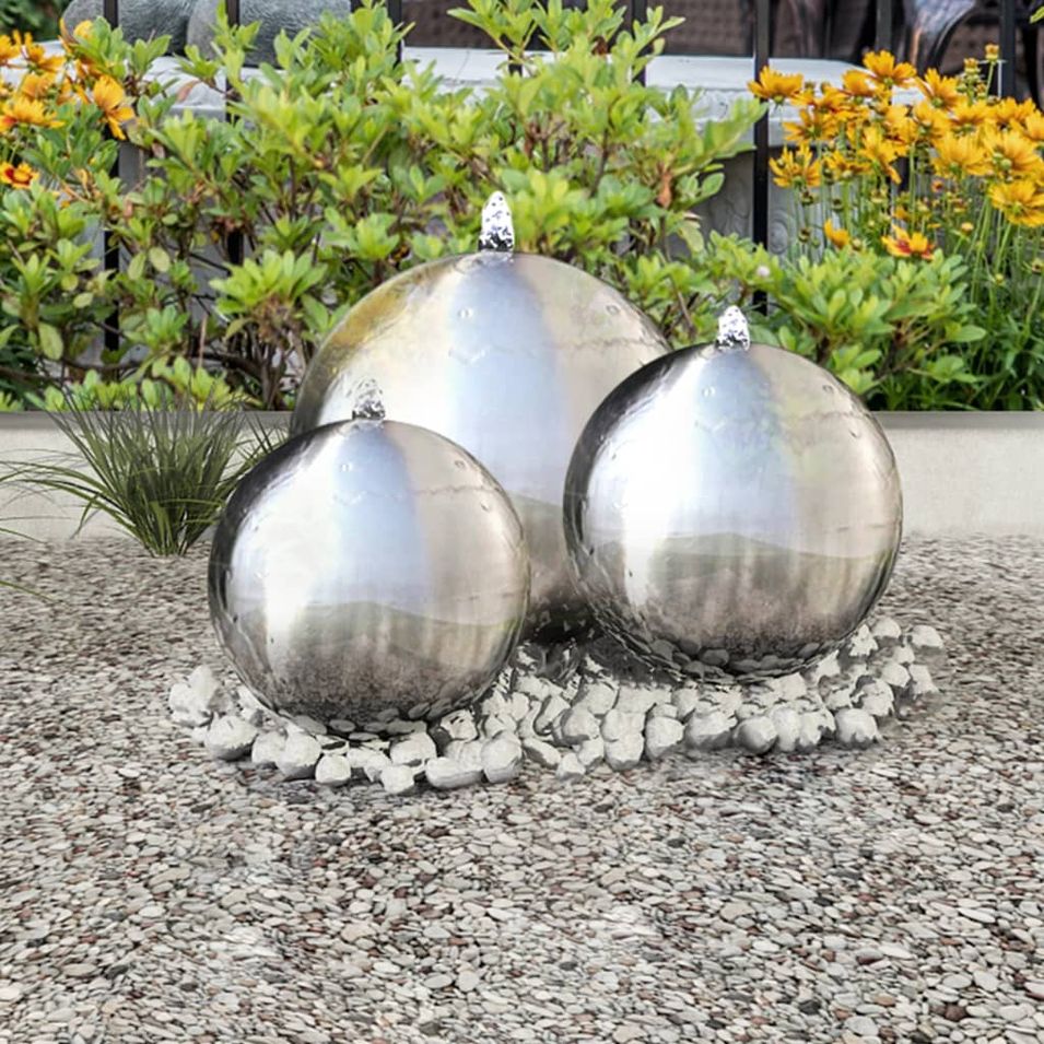 3 pcs Sphères de fontaine de jardin avec LED Acier inoxydable - Photo n°1