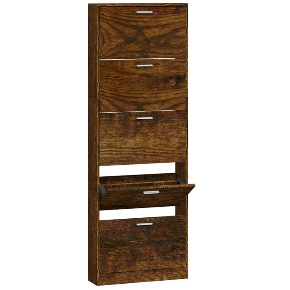 Armoire à chaussures en bois Puerto L 59 x H 169 x P 17 cm – 5 portes rabattables - Photo n°1