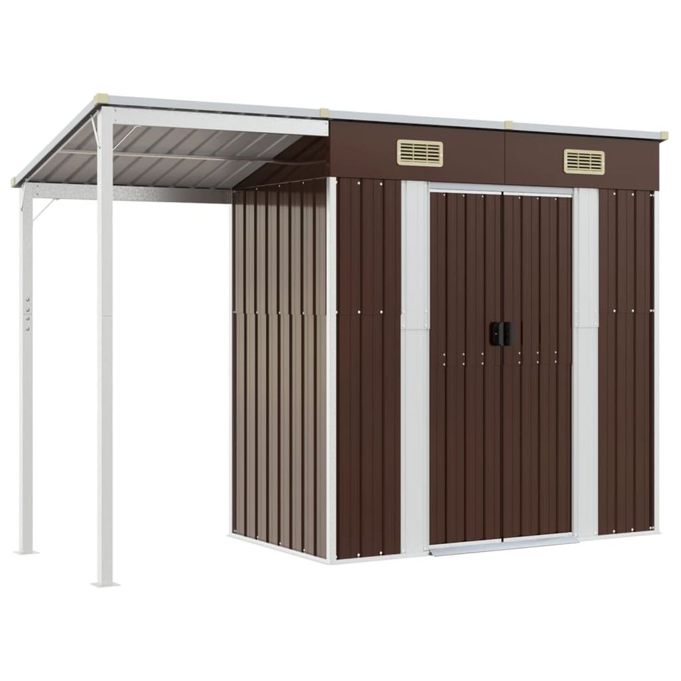 Abri de jardin avec toit prolongé marron 277x110,5x181 cm acier - Photo n°1