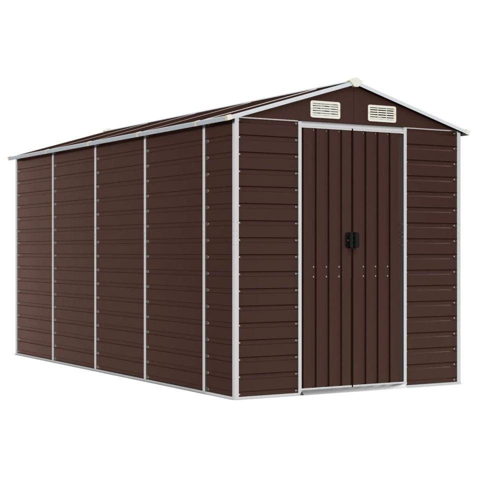 Abri de jardin marron 191x385x198 cm acier galvanisé - Photo n°1