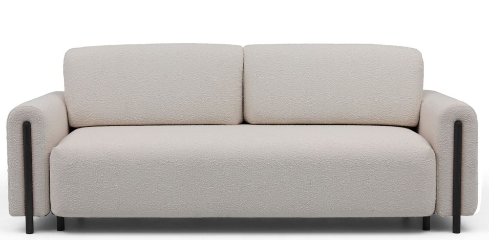 anapé convertible 4 places DOVA en tissu bouclette avec pieds en bois massif noir – 244 cm - Photo n°1
