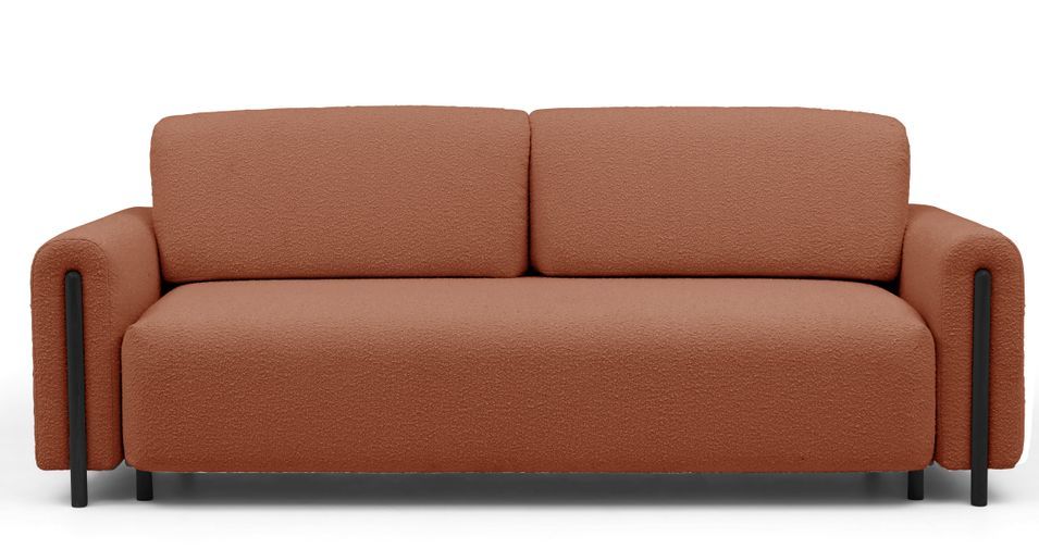 anapé convertible 4 places DOVA en tissu bouclette avec pieds en bois massif noir – 244 cm - Photo n°1