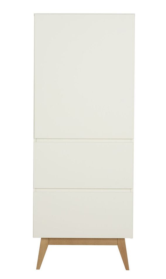 Armoire 1 porte 2 tiroirs laqué blanc et pieds hêtre massif Nandy - Photo n°1