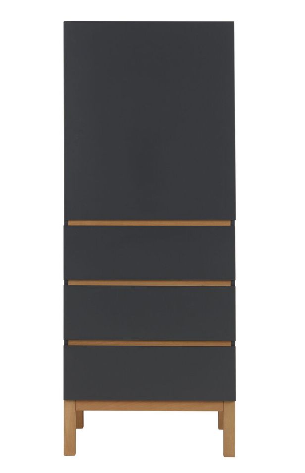 Armoire 1 porte 3 tiroirs bois anthracite et pieds hêtre massif Miel - Photo n°1