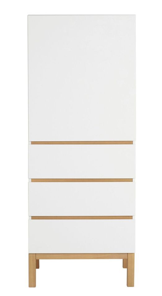 Armoire 1 porte 3 tiroirs bois blanc et pieds hêtre massif Miel - Photo n°1