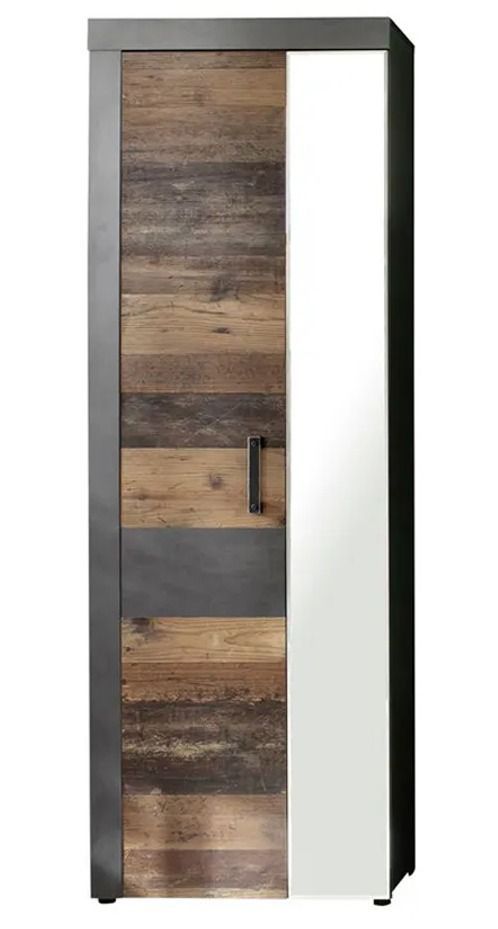 Armoire 1 porte mélaminé chêne foncé et gris avec miroir Orcel - Photo n°1