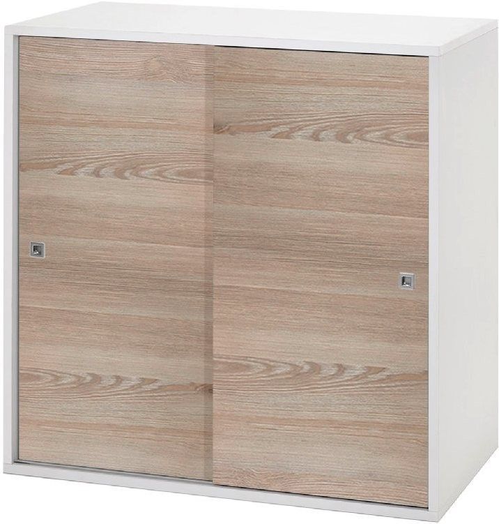 Armoire 2 grandes portes laqué blanc et naturel Clic - Photo n°1