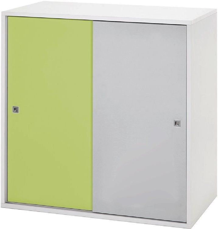 Armoire 2 grandes portes vert et gris Clic - Photo n°1