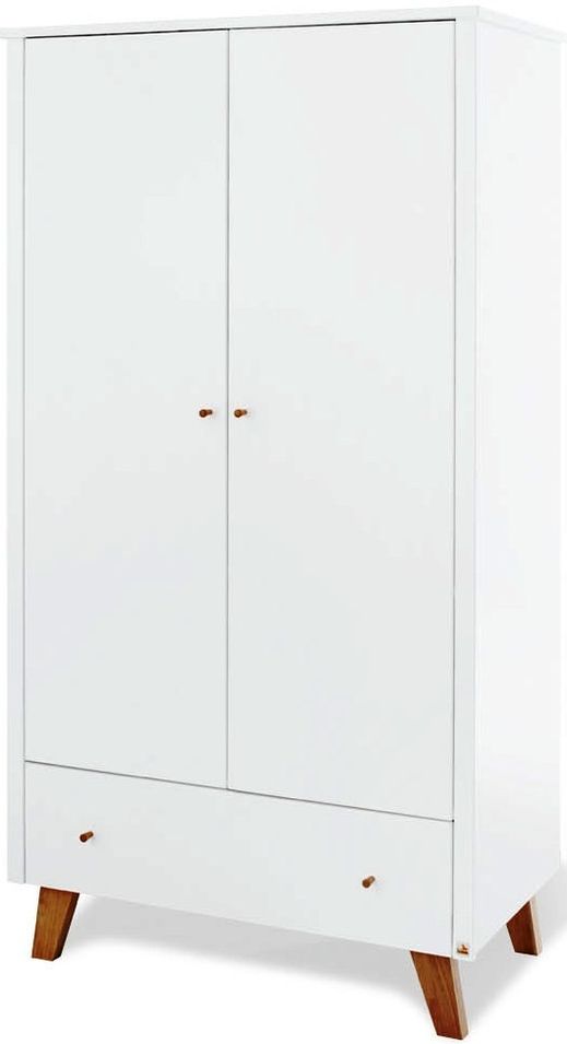 Armoire 2 portes 1 tiroir laqué blanc et chêne clair Pan - Photo n°1