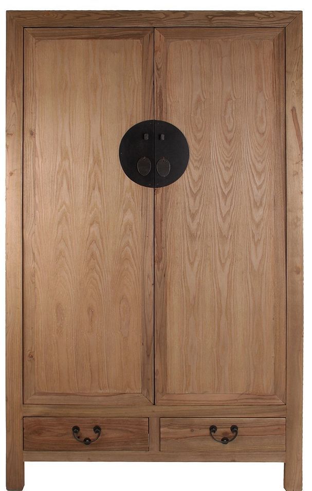 Armoire 2 portes 2 tiroirs orme massif clair vieilli Mel - Photo n°1