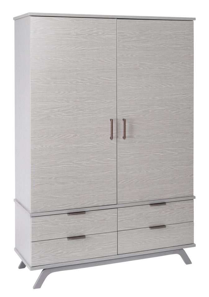 Armoire 2 portes 4 tiroirs hêtre massif gris Vicky - Photo n°1