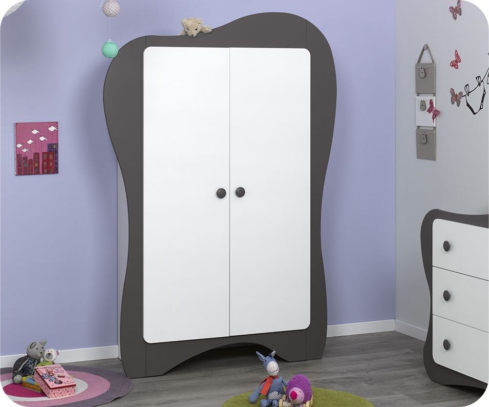 Armoire 2 Portes Blanc et Taupe Iris - Photo n°1