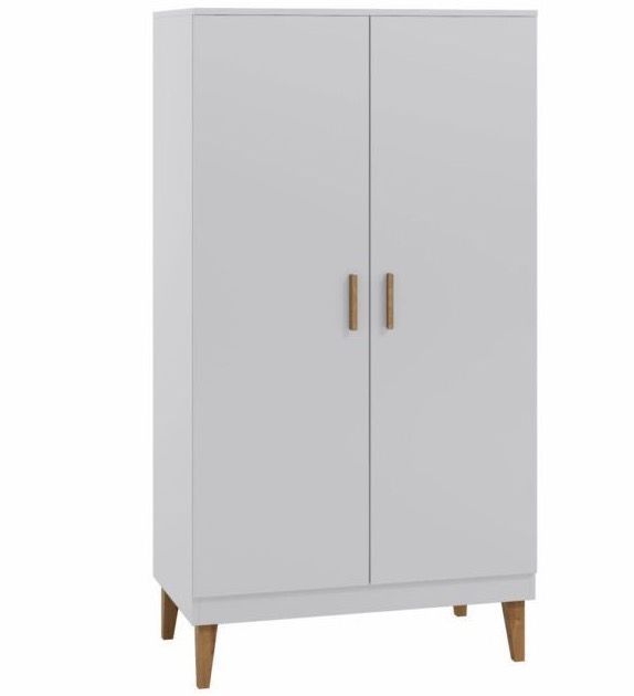 Armoire 2 Portes blanche et pieds en bois de chêne Blanka - Photo n°1