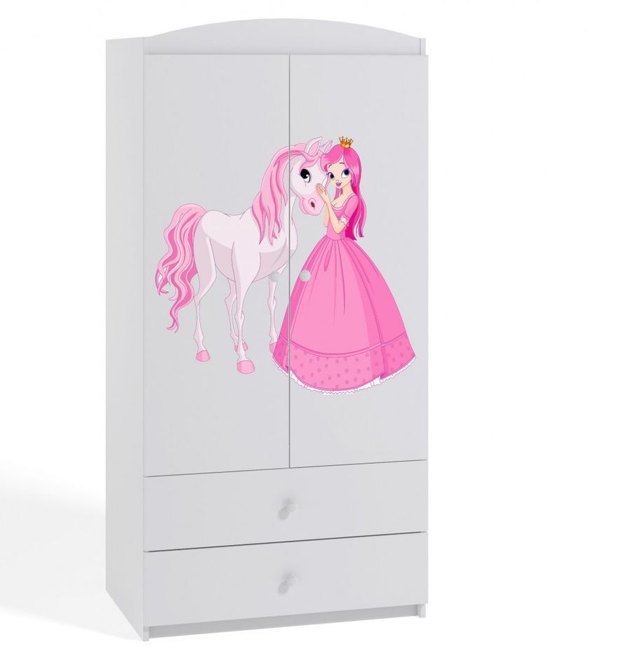 Armoire 2 portes enfant blanche princesse debout et cheval Drimy - Photo n°1