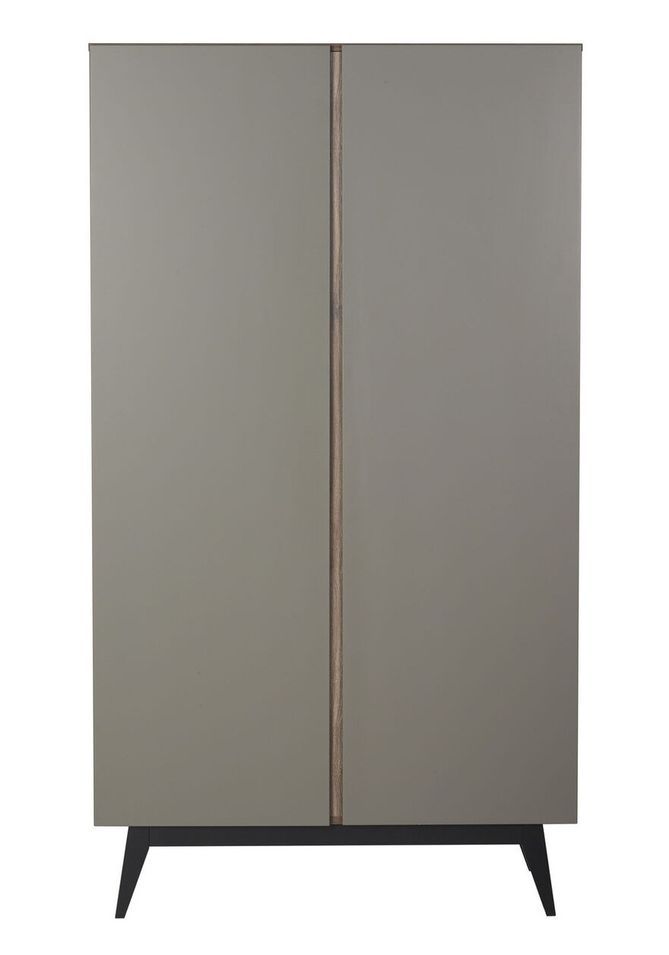 Armoire 2 portes laqué gris et pieds hêtre massif noir Nandy - Photo n°1