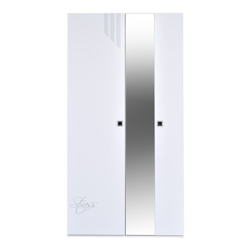 Armoire 2 portes laquée Blanche Strass - Photo n°1