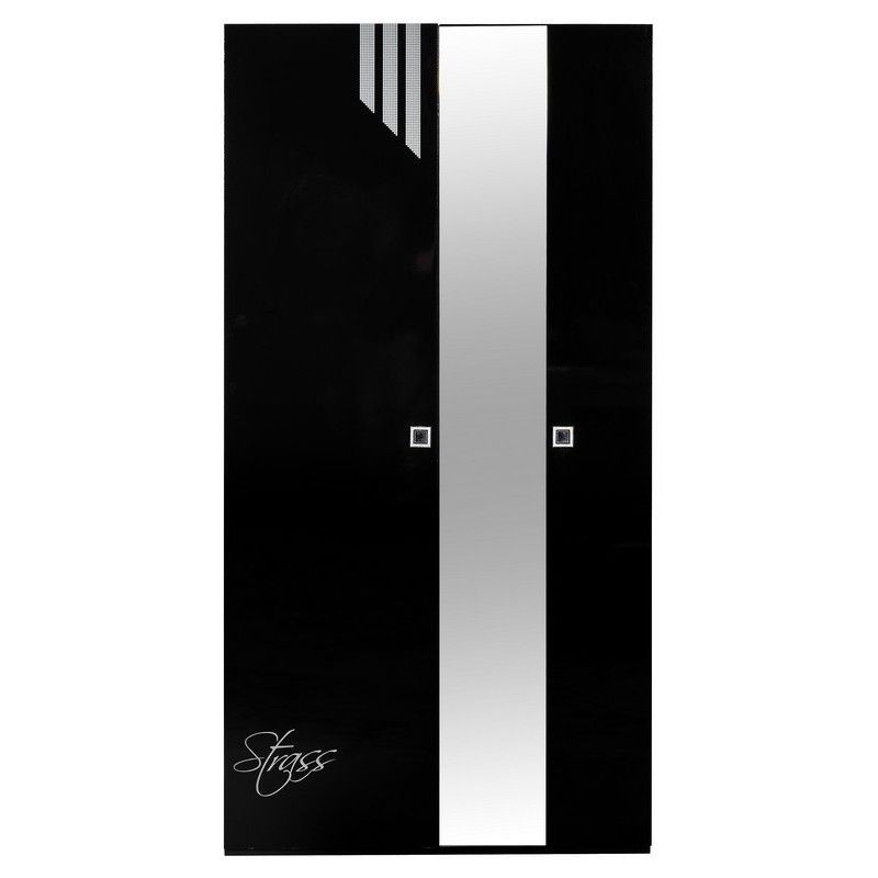 Armoire 2 portes laquée Noire Strass - Photo n°1
