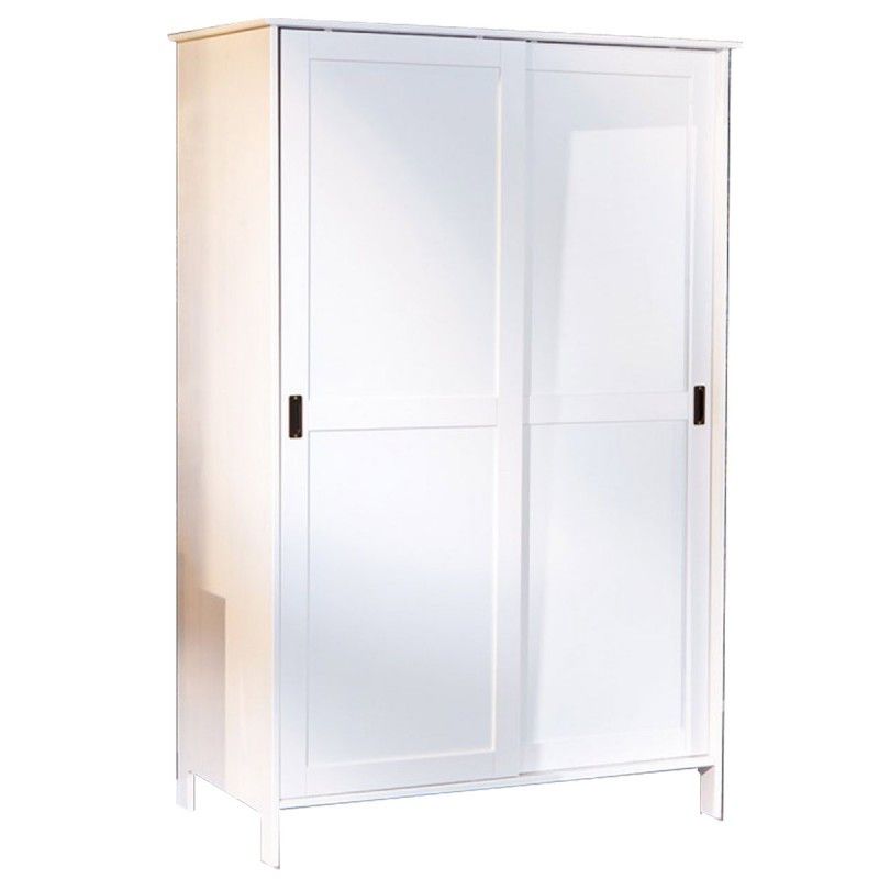 Armoire 2 portes coulissantes pin massif vernis blanc Elia 120 cm - Photo n°1