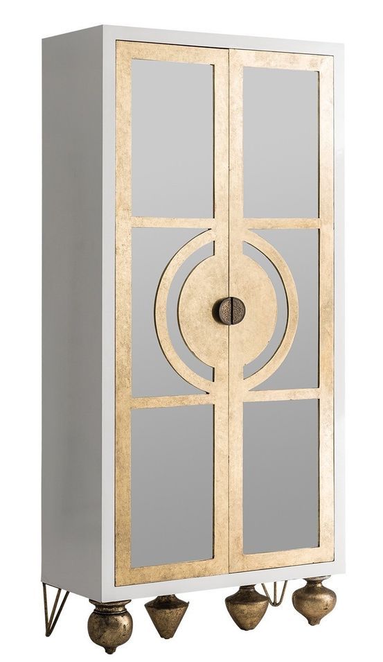 Armoire 2 portes mindi massif doré et blanc Issia - Photo n°1