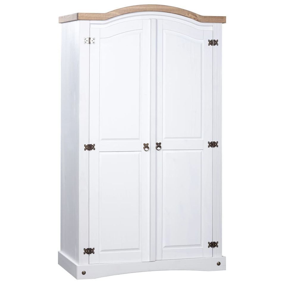 Armoire 2 portes pin massif blanc et bois clair Harrie - Photo n°1