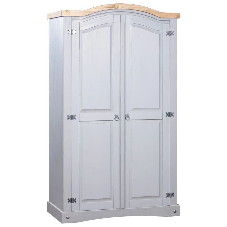 Armoire 2 portes pin massif gris et bois clair Harrie - Photo n°1