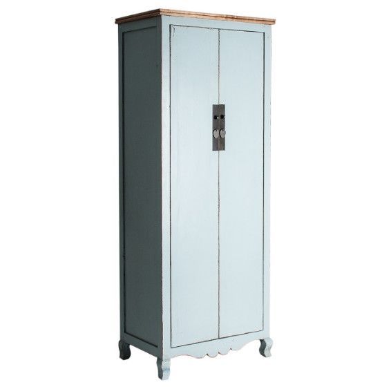 Armoire 2 portes pin massif recyclé bleu Luigi - Photo n°1