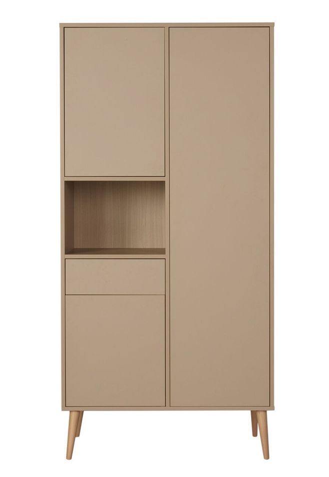 Armoire 3 portes 1 niche bois laqué taupe et hêtre clair Cosy - Photo n°1