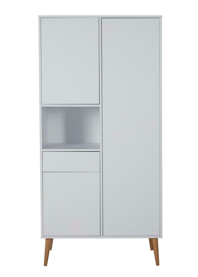 Armoire 3 portes 1 niche laqué blanc et pieds hêtre massif Cosy - Photo n°1