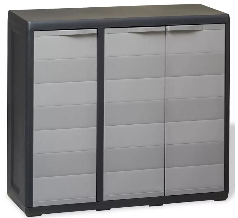 Armoire 3 portes 2 étagères gris et noir Cazé - Photo n°1