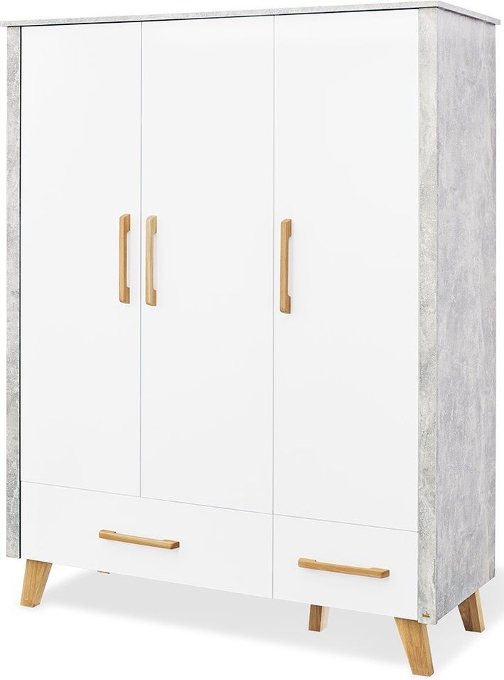 Armoire 3 portes 3 tiroirs chêne clair bois laqué blanc et gris Apollo - Photo n°1