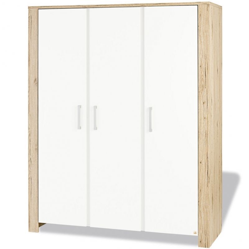 Armoire 3 portes Chêne massif naturel et blanc Candéo - Photo n°1