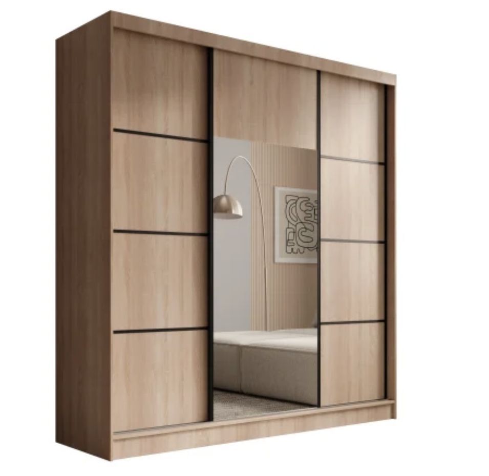 Armoire 3 portes coulissantes KERY 200 cm avec miroir – Design moderne - Photo n°1
